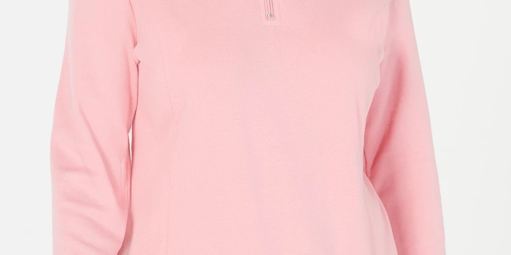 Karen Scott Blusa de algodão feminina com meio zíper e gola alta, rosa escuro, tamanho pequeno