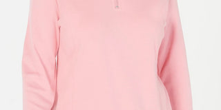 Karen Scott Blusa de algodão feminina com meio zíper e gola alta, rosa escuro, tamanho pequeno