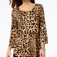 Blusa estampada feminina JM Collection manga 3/4 marrom tamanho médio