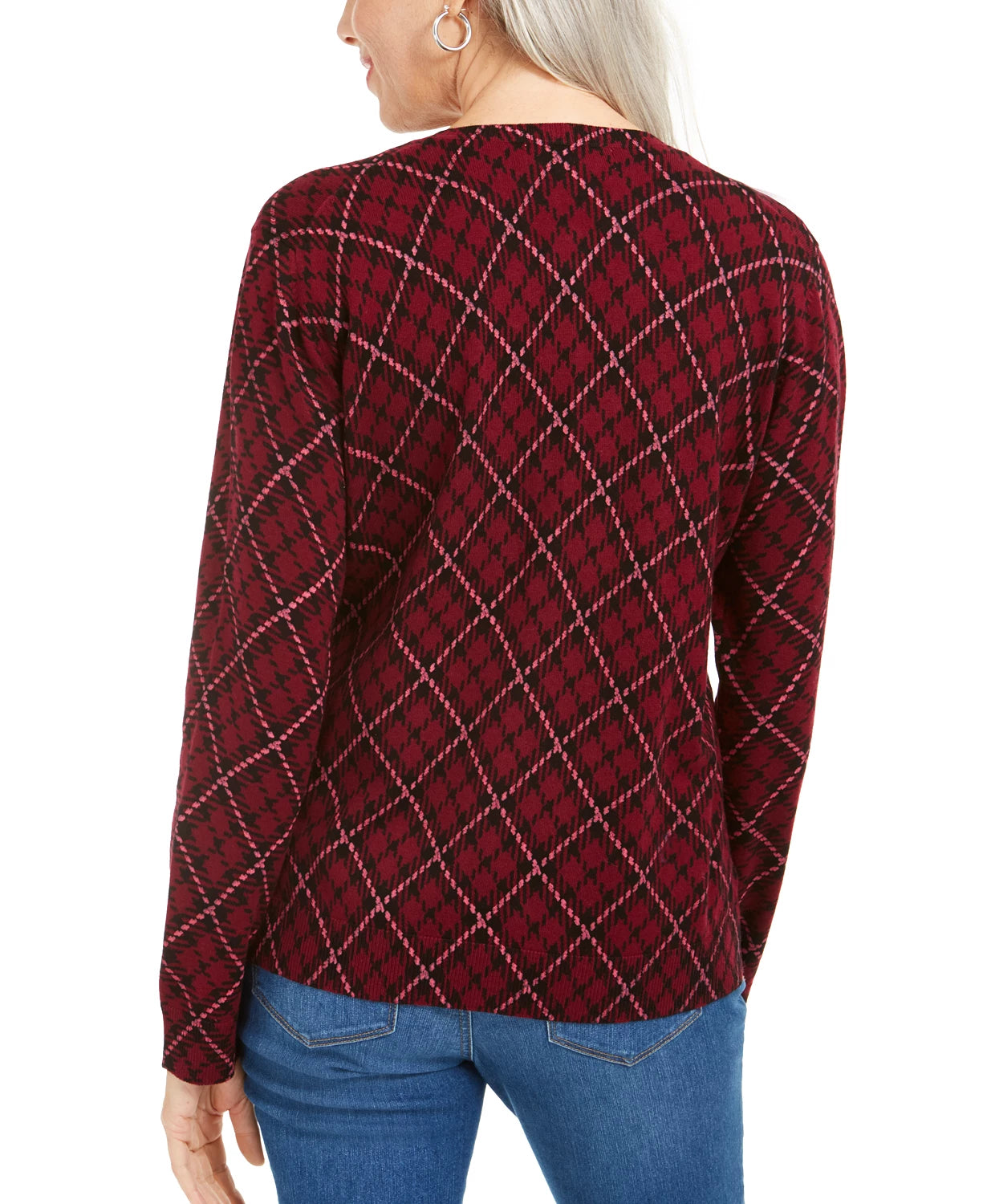 Karen Scott Cardigan feminino com estampa xadrez para festas, vermelho, tamanho extragrande