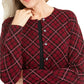 Karen Scott Cardigan feminino com estampa xadrez para festas, vermelho, tamanho extragrande