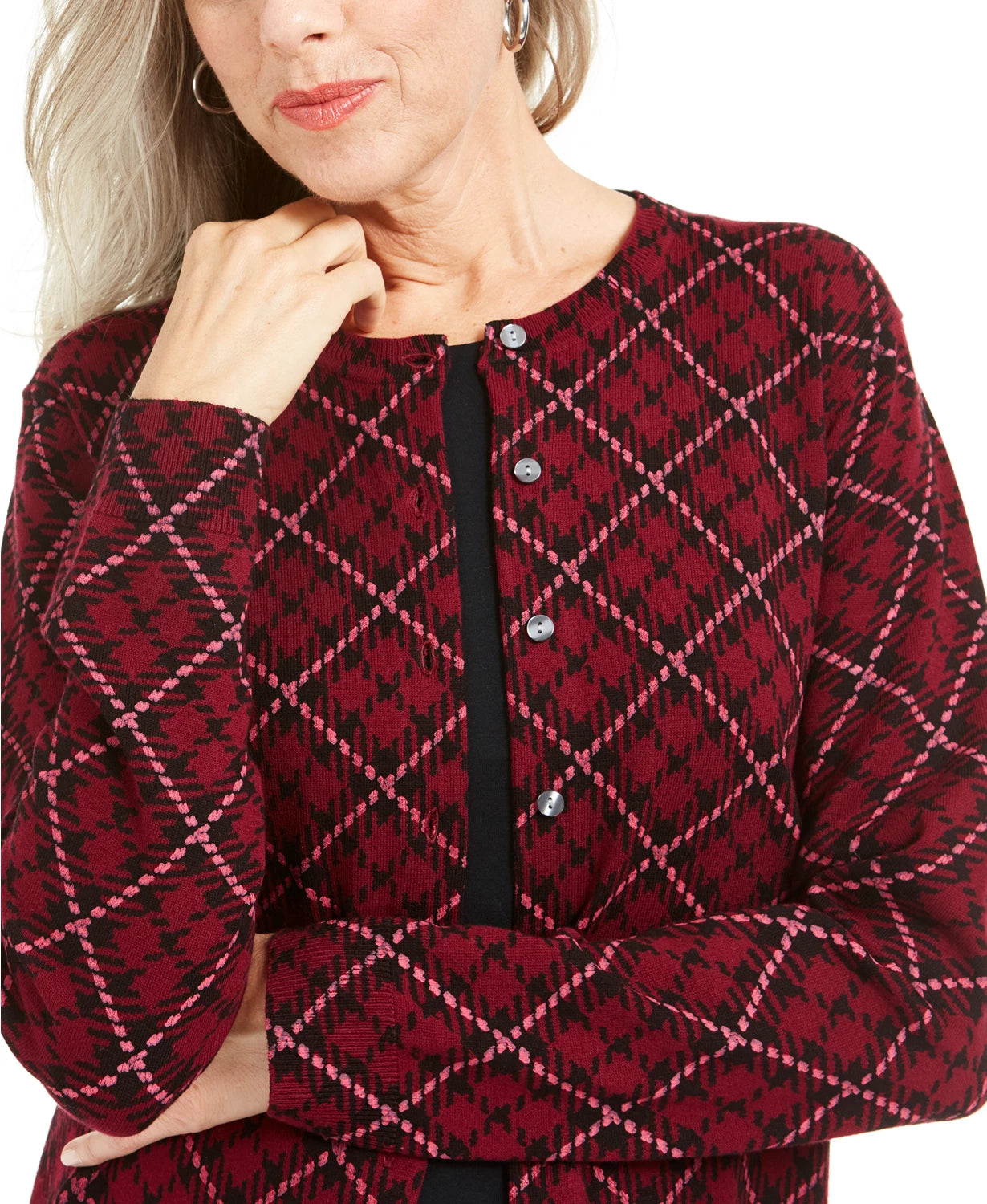 Karen Scott Cardigan feminino com estampa xadrez para festas, vermelho, tamanho extragrande