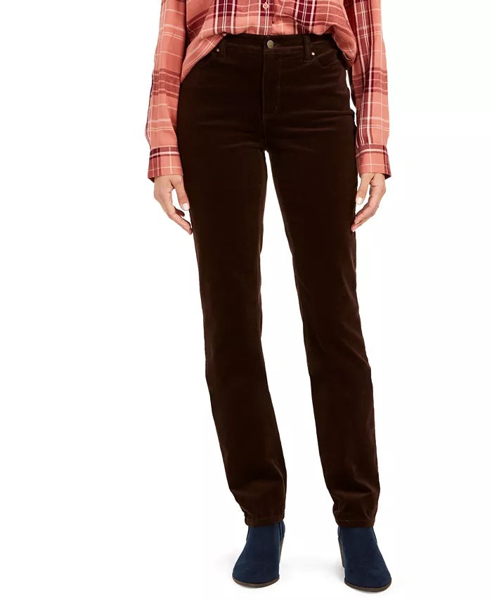 Calça de veludo cotelê feminina Charter Club Petite Lexington com perna reta, vermelho brilhante, tamanho 8