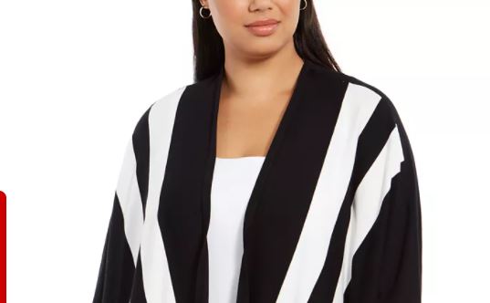 Cardigan feminino Alfani Plus listrado com frente aberta, preto, tamanho 3X
