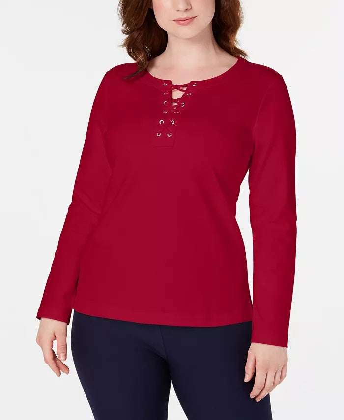 Moletom esportivo feminino Karen Scott com cadarço vermelho brilhante tamanho extra pequeno