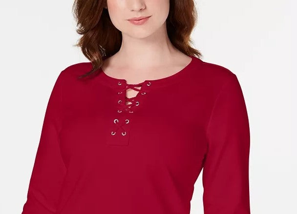 Moletom esportivo feminino Karen Scott com cadarço vermelho brilhante tamanho extra pequeno