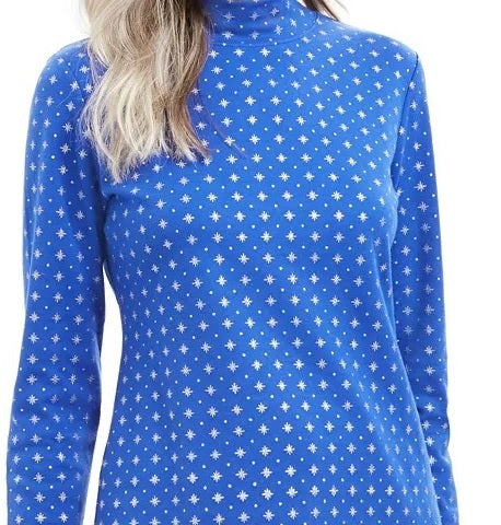 Karen Scott Blusa Feminina com Estampa de Flocos de Neve e Gola Alta Azul Tamanho Pequeno