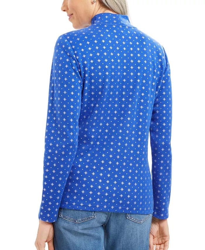 Karen Scott Blusa Feminina com Estampa de Flocos de Neve e Gola Alta Azul Tamanho Pequeno