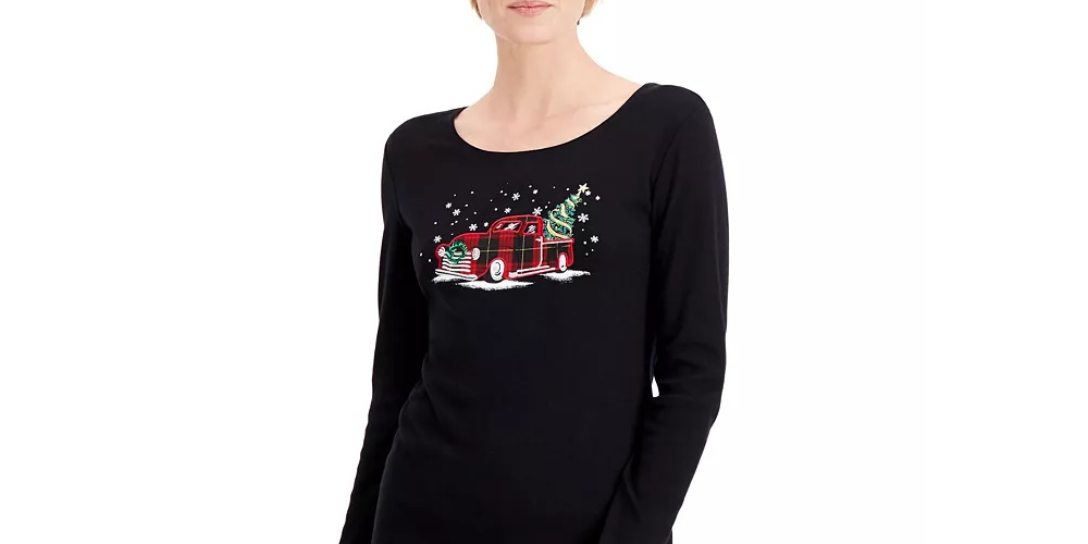 Karen Scott Blusa de algodão xadrez feminina, tamanho grande, preta