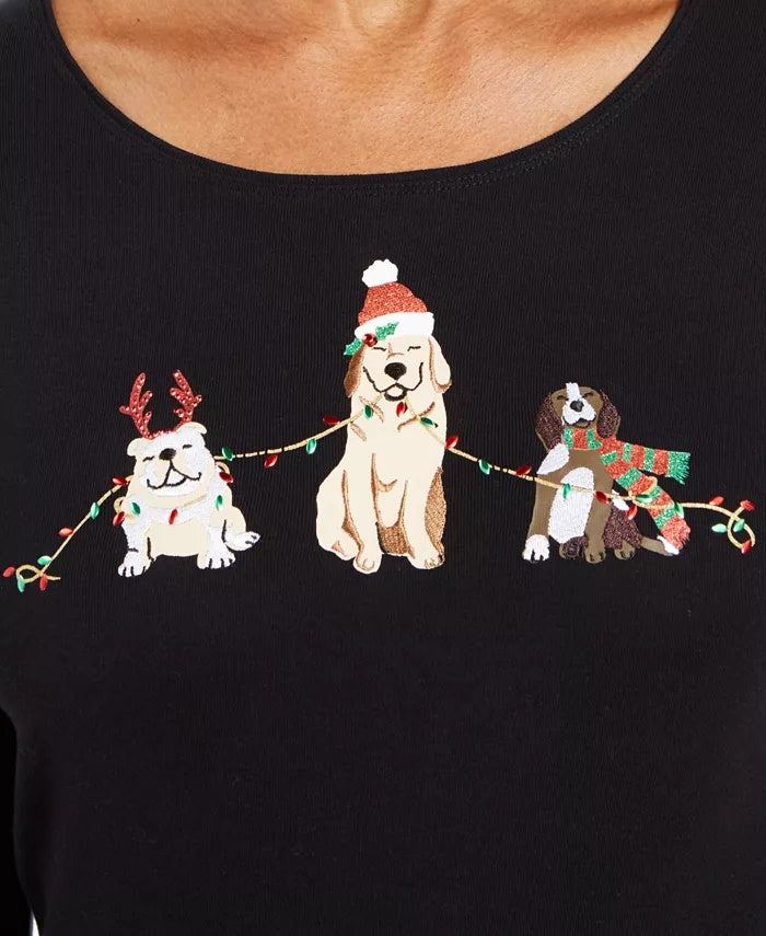 Camisa feminina bordada para cachorro Karen Scott, tamanho pequeno, preta