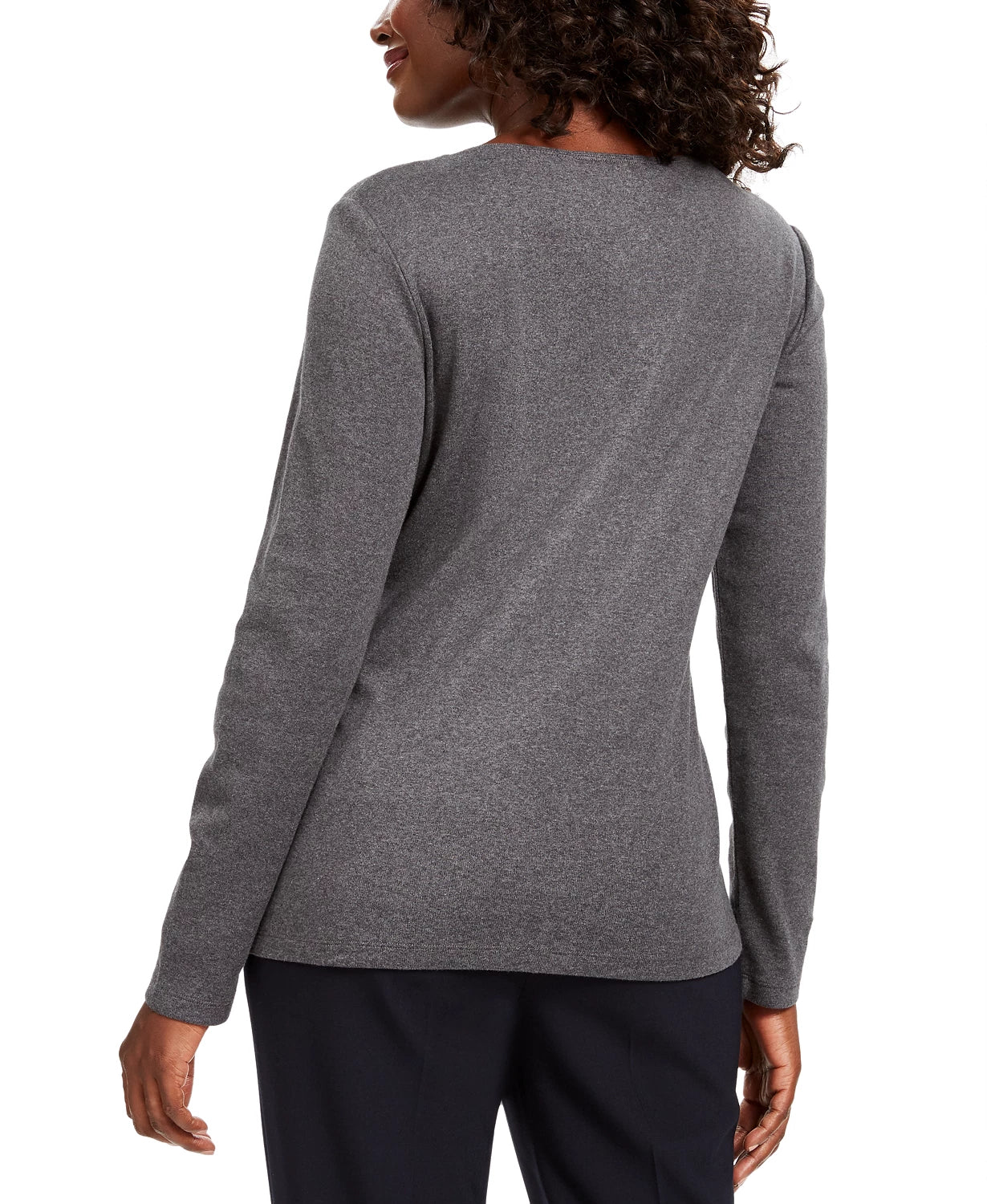 Camiseta feminina Karen Scott de algodão com estampa de Natal, tamanho médio, cor carvão