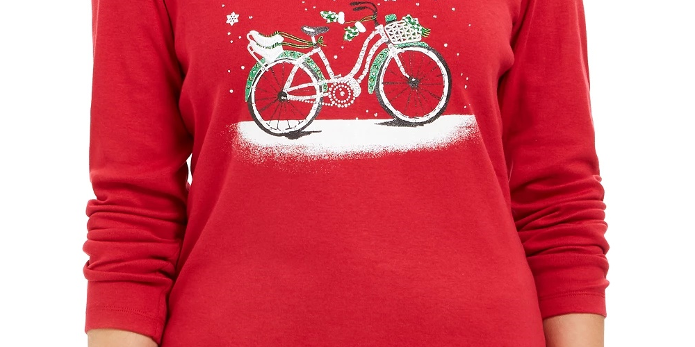 Karen Scott Camiseta Feminina Snow Bike Algodão Vermelho Brilhante Tamanho Médio