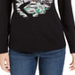 Camisa feminina Karen Scott com estampa de glitter para festas, preta, tamanho pequeno