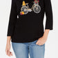 Karen Scott Top de bicicleta de algodão com detalhes femininos, preto, tamanho grande