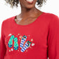 Karen Scott Chinelos Femininos Petite Winter Algodão Top Vermelho Brilhante Tamanho PM