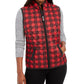 Colete esportivo feminino Karen Scott xadrez puffer vermelho brilhante tamanho pequeno