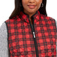 Colete esportivo feminino Karen Scott xadrez puffer vermelho brilhante tamanho pequeno