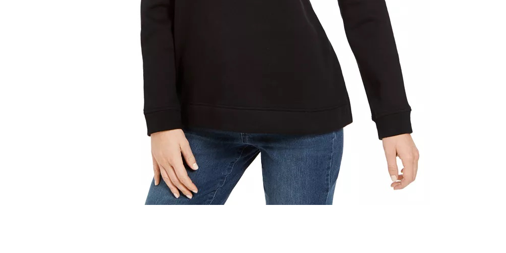 Moletom feminino Karen Scott com detalhes, preto, tamanho pequeno e pequeno