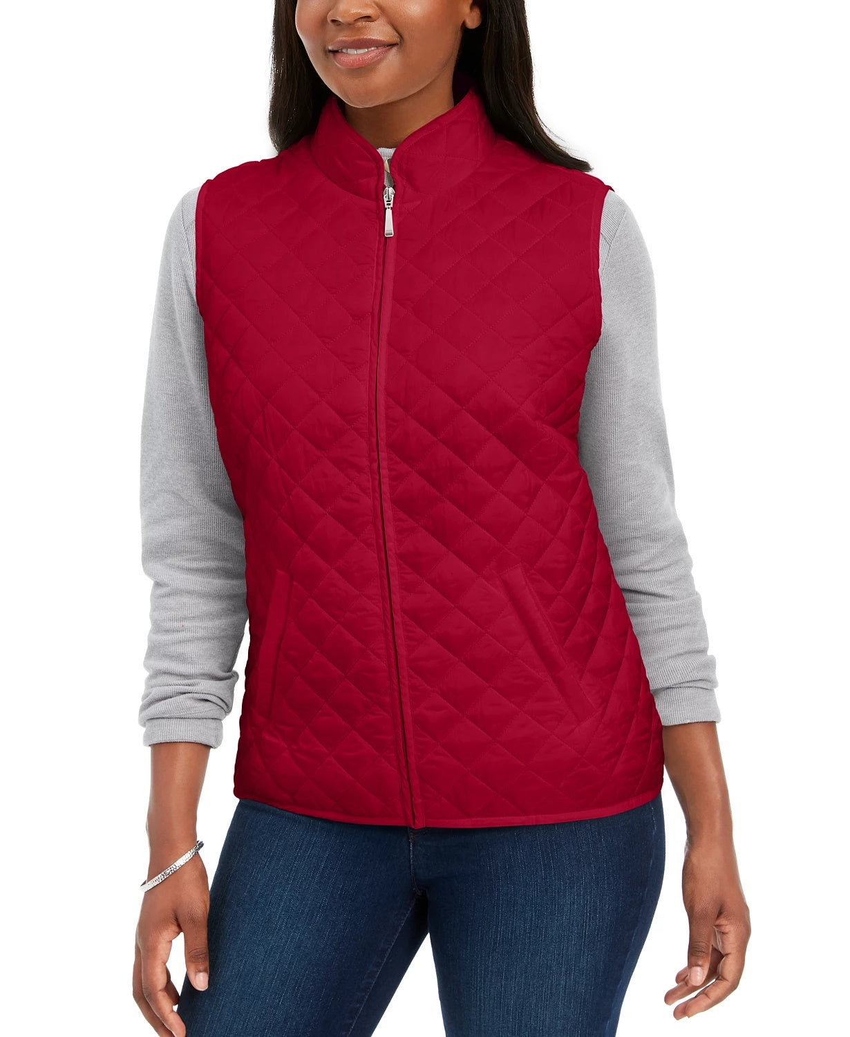 Colete acolchoado feminino Karen Scott vermelho brilhante tamanho pequeno
