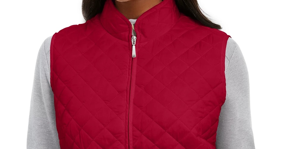 Colete acolchoado feminino Karen Scott vermelho brilhante tamanho pequeno