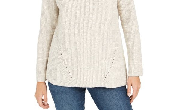 Suéter feminino de malha Pointelle da Style &amp; Co, bege, tamanho médio