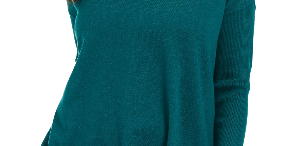 Suéter túnica feminino com decote em V estilo &amp; co, verde, tamanho pequeno