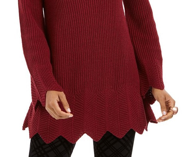 Suéter canelado com bainha recortada feminino Style &amp; Co, tamanho médio, vermelho, extra pequeno