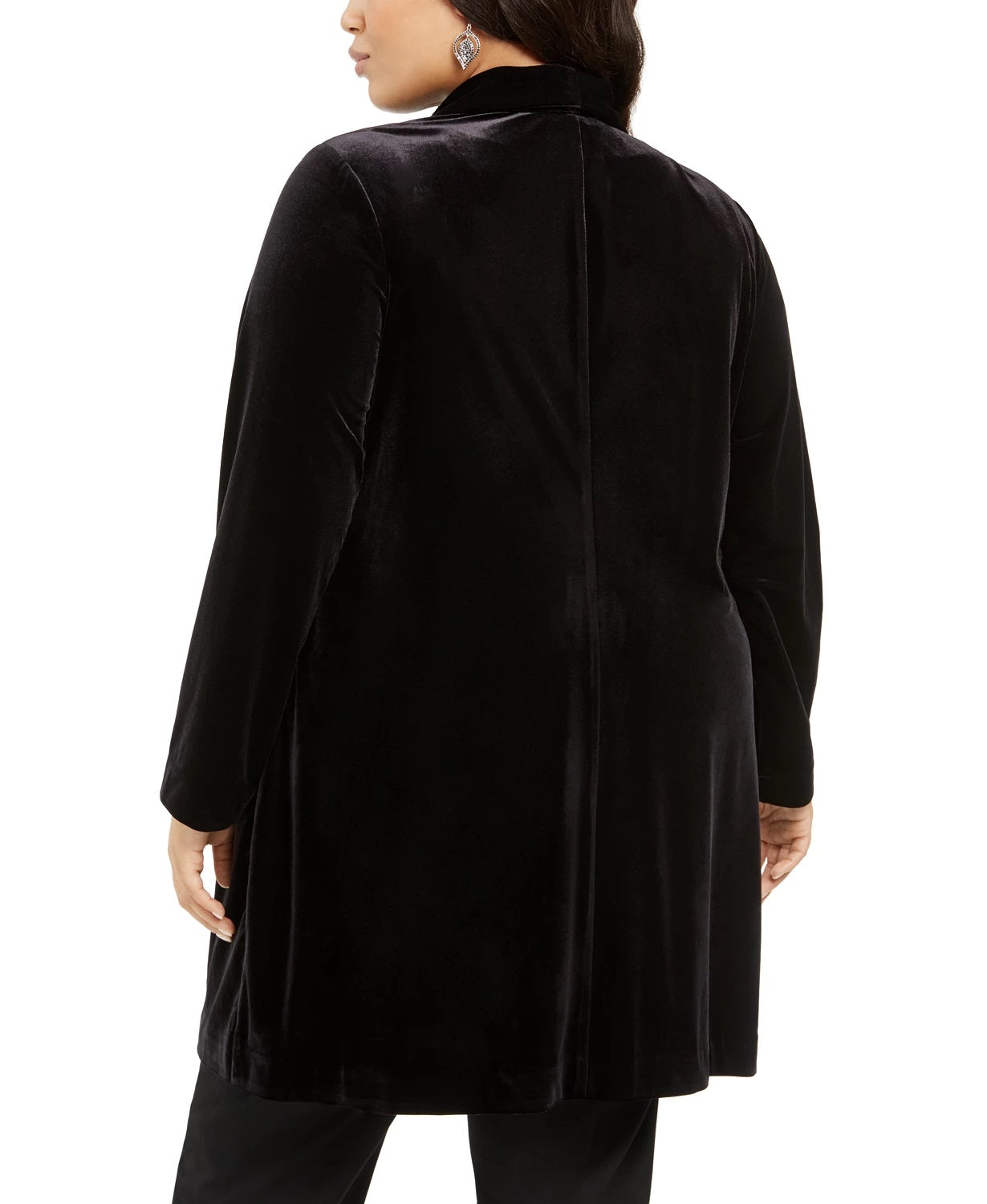 Jaqueta longa de veludo aberta na frente, tamanho grande, feminina, Alfani, preta, tamanho 2X