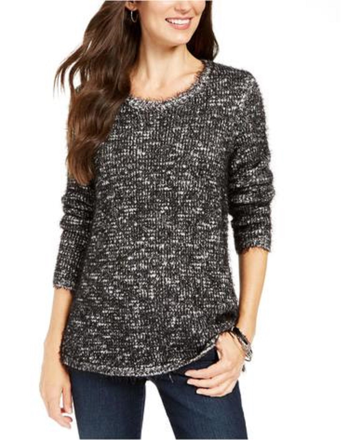 Suéter texturizado de cílios feminino Style &amp; Co, preto, tamanho extra grande