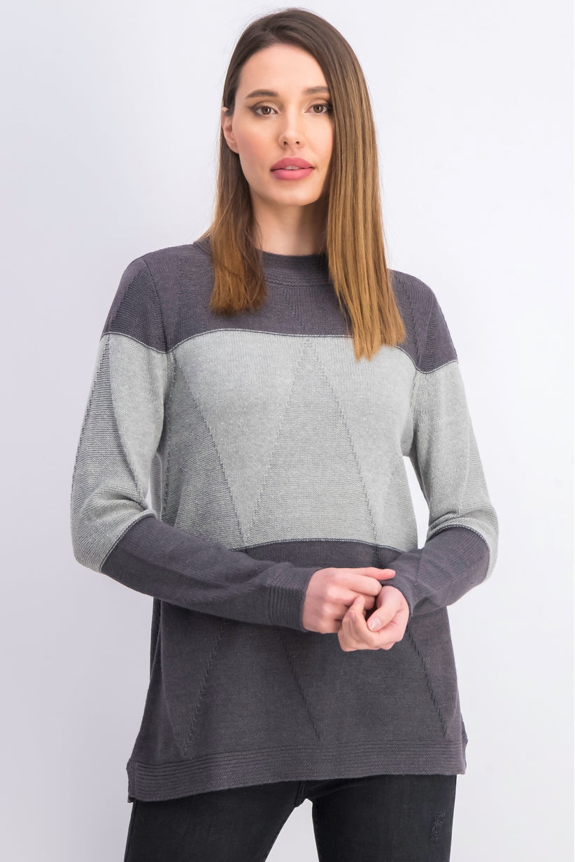 Karen Scott Suéter Feminino Grace Colorblocked Cinza Médio Tamanho P
