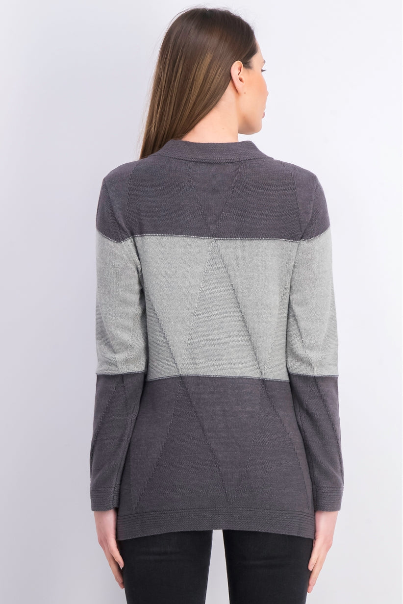 Karen Scott Suéter Feminino Grace Colorblocked Cinza Médio Tamanho P