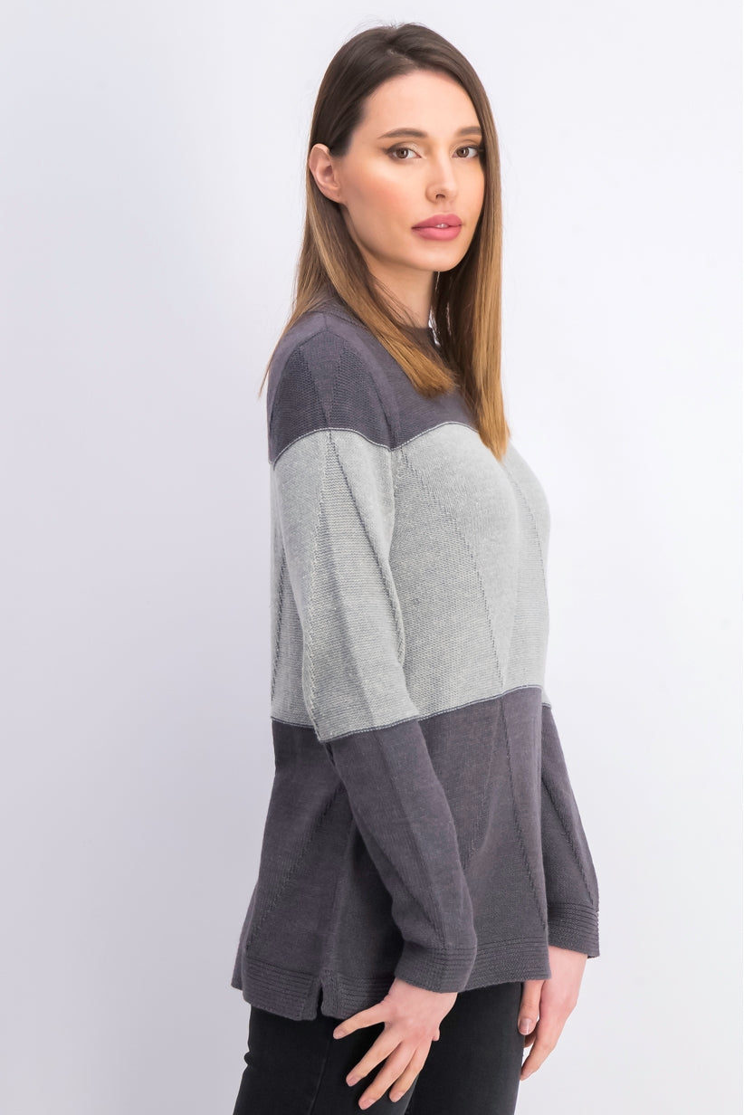 Karen Scott Suéter Feminino Grace Colorblocked Cinza Médio Tamanho P
