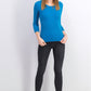 Suéter feminino Maison Jules com gola redonda canelada, azul, tamanho pequeno