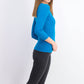 Suéter feminino Maison Jules com gola redonda canelada, azul, tamanho pequeno