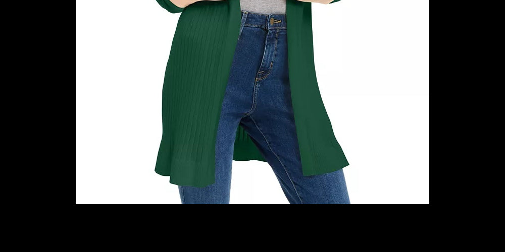 Cardigan feminino canelado aberto Maison Jules, verde, tamanho extra pequeno