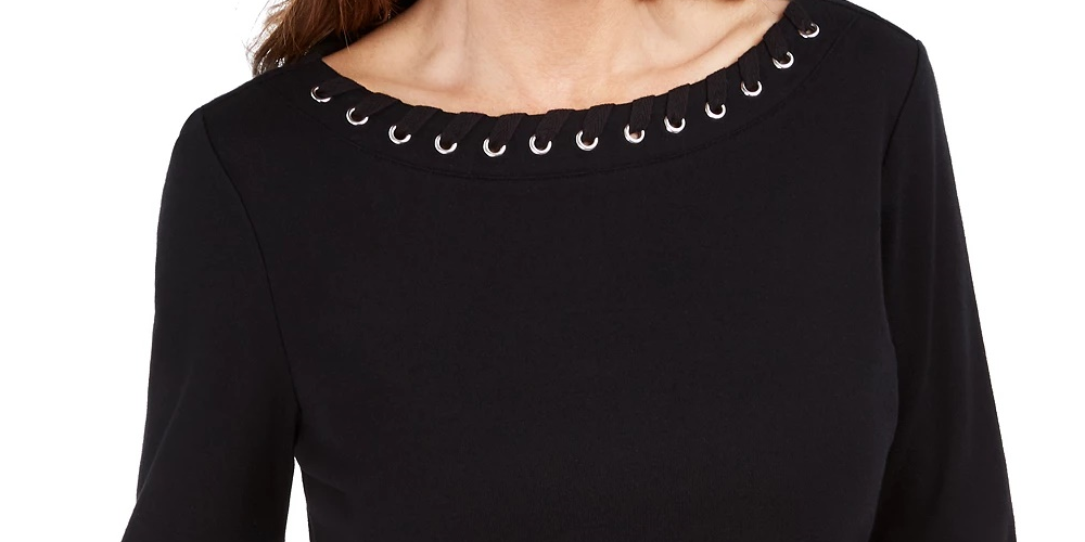 Karen Scott Top de algodão com ilhós feminino, preto, tamanho extra pequeno