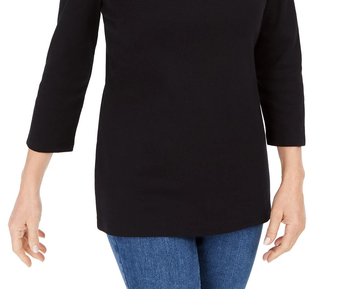 Karen Scott Top de algodão com ilhós feminino, preto, tamanho extra pequeno