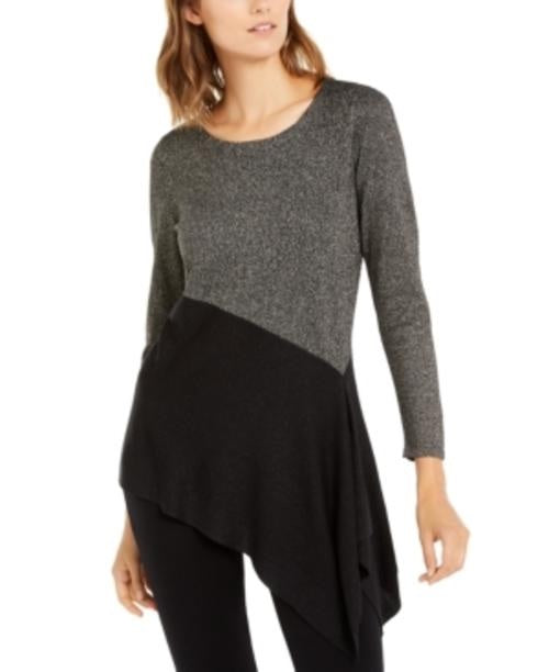 Blusa Alfani Feminina Assimétrica Colorblocked Shimmer Preta Tamanho XXG