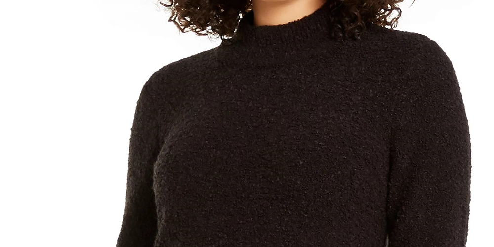 Suéter feminino Alfani com gola alta e bouclé, preto, tamanho grande