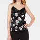 Camisola feminina Bar III com estampa floral e acabamento em renda, preta, tamanho pequeno