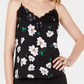 Camisola feminina Bar III com estampa floral e acabamento em renda, preta, tamanho pequeno