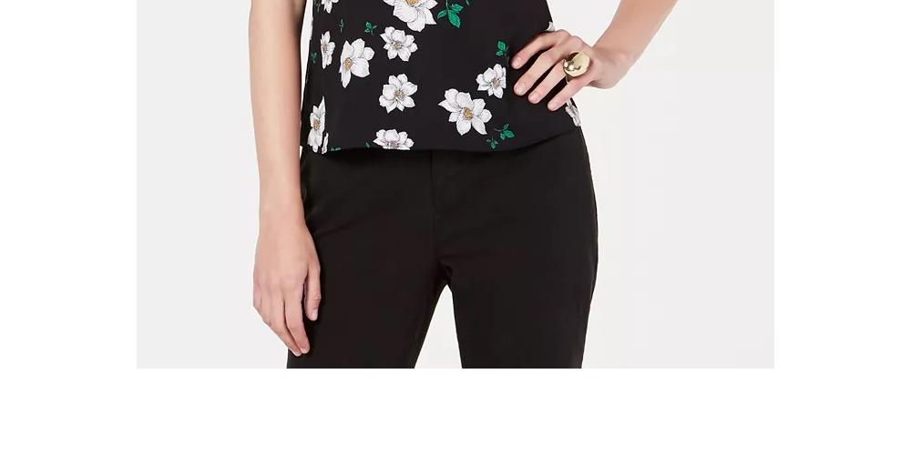 Camisola feminina Bar III com estampa floral e acabamento em renda, preta, tamanho pequeno