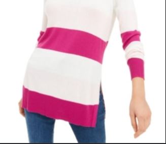 Suéter listrado feminino Maison Jules rosa escuro tamanho médio