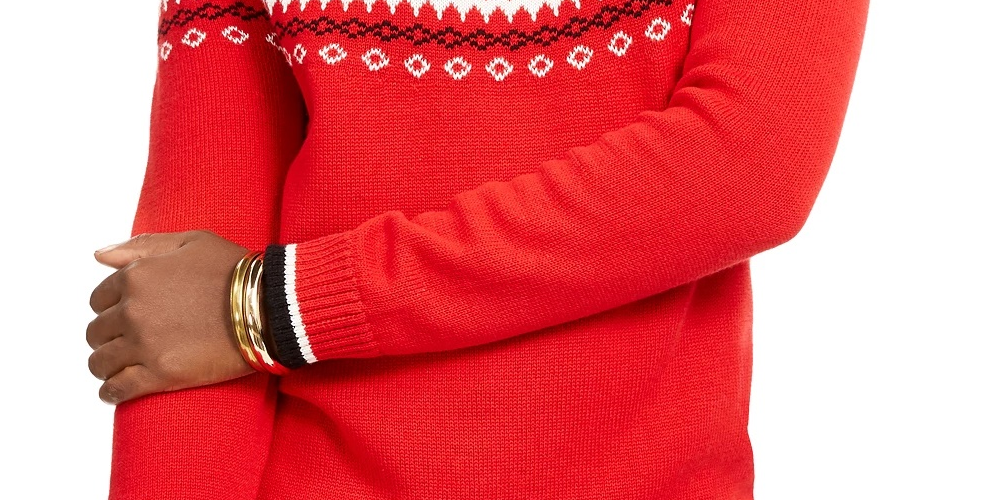 Suéter feminino Charter Club Fair-Isle com gola redonda, tamanho médio, vermelho, pequeno e pequeno