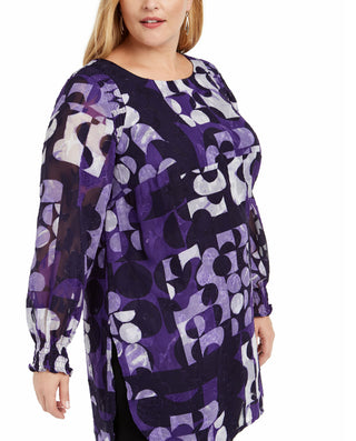Túnica feminina Alfani Plus Size com estampa e punho franzido, roxa, tamanho 1X