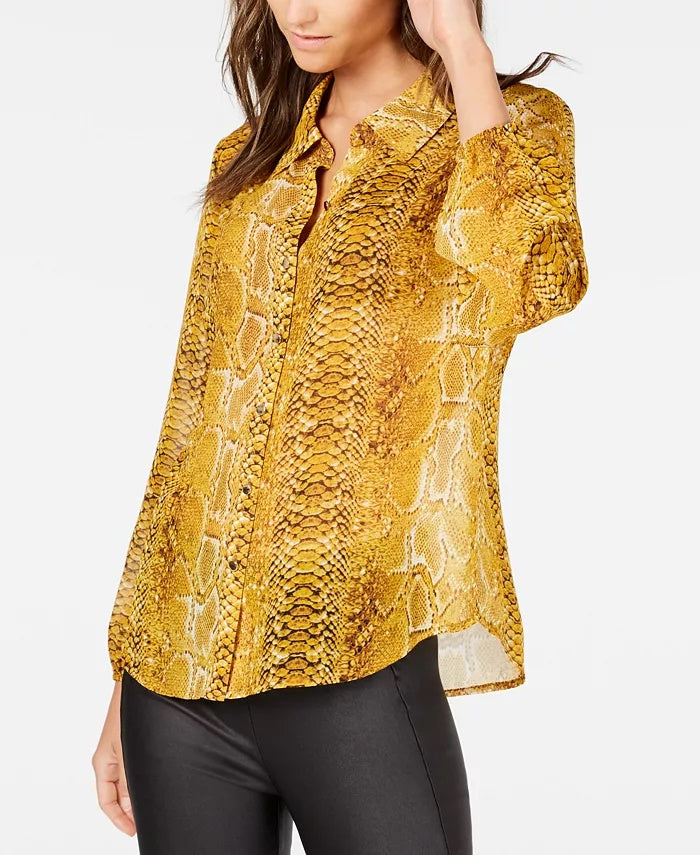 Camisa feminina com estampa de cobra da INC International Concepts, tamanho médio, dourada