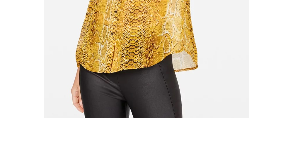 Camisa feminina com estampa de cobra da INC International Concepts, tamanho médio, dourada