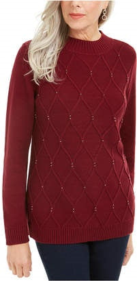 Karen Scott Suéter Feminino com Gola Simulada e Contas Vermelho Brilhante Tamanho Extra Pequeno
