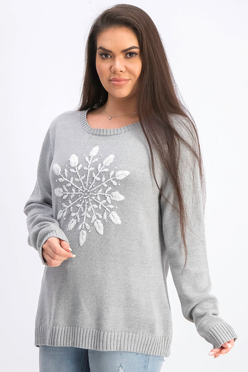 Karen Scott Suéter Feminino com Aplique de Floco de Neve Cinza Tamanho P