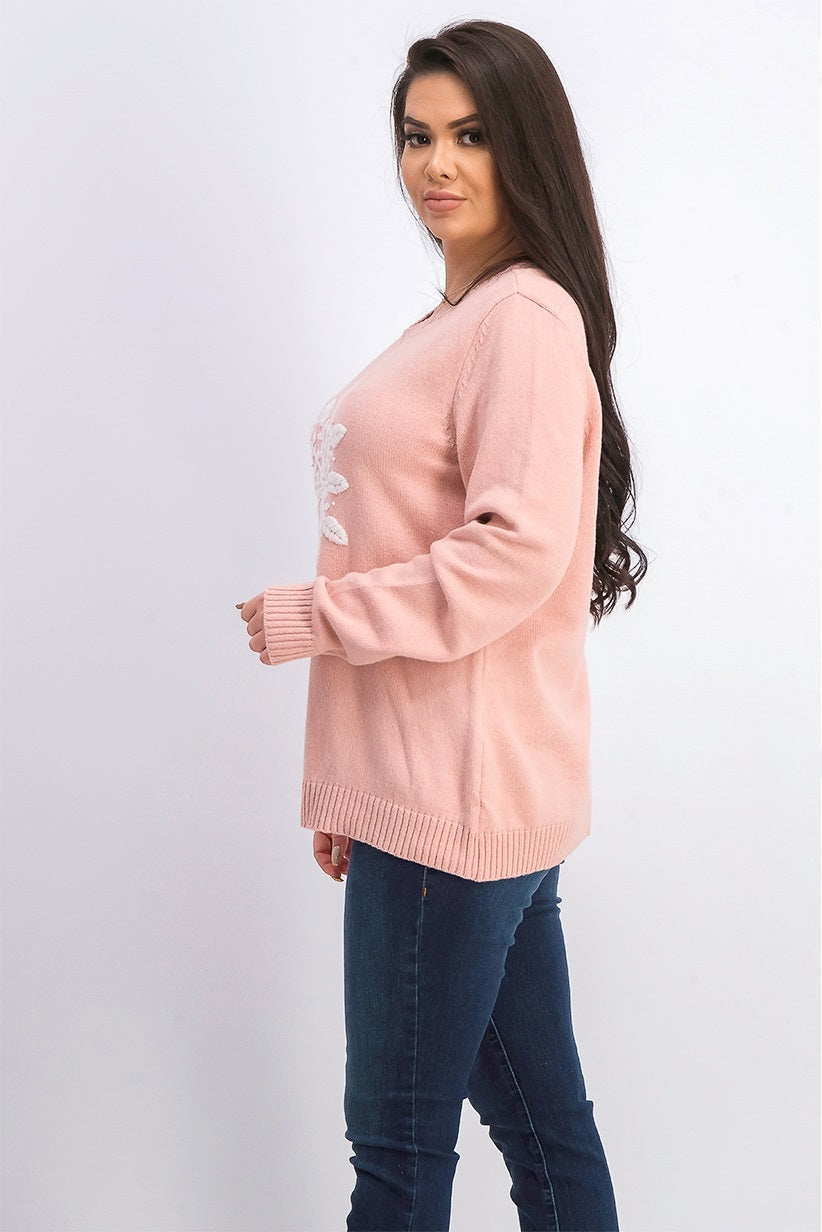 Karen Scott Suéter Feminino com Apliques de Floco de Neve Rosa Tamanho Grande